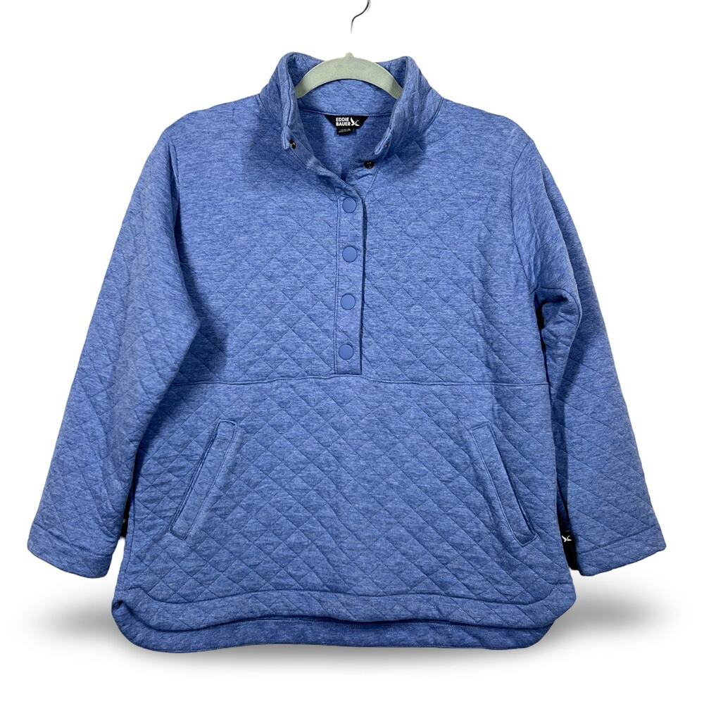 Eddie Bauer Blue Quilted Snap Pullover Jacket Women’S M